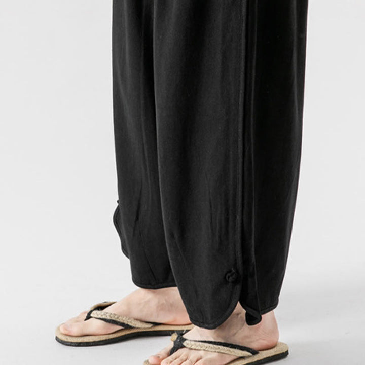 Pantalones casuales sueltos de algodón y lino con botones de rana para hombre, de Buddha Stones, con bolsillos, de longitud 7-8 - image 23