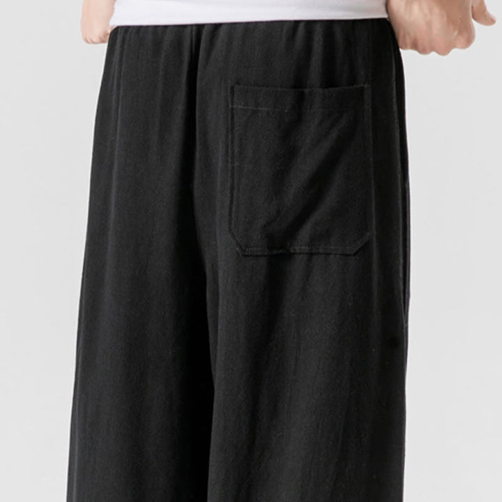 Pantalones casuales sueltos de algodón y lino con botones de rana para hombre, de Buddha Stones, con bolsillos, de longitud 7-8 - image 26