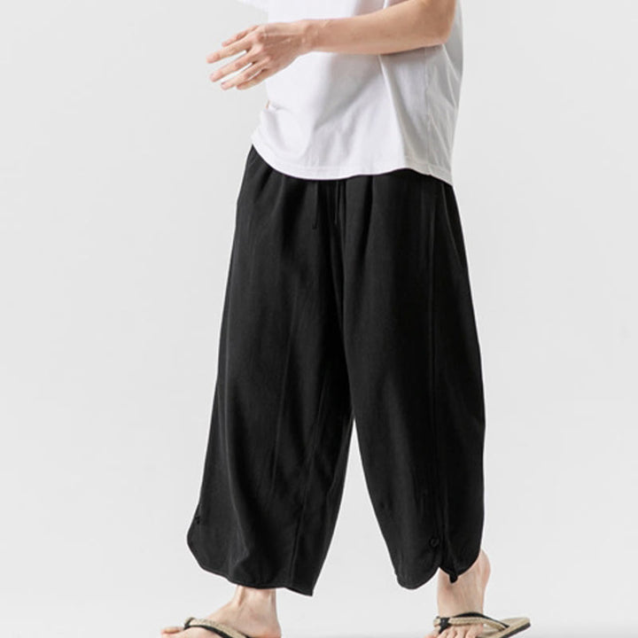Pantalones casuales sueltos de algodón y lino con botones de rana para hombre, de Buddha Stones, con bolsillos, de longitud 7-8 - image 25