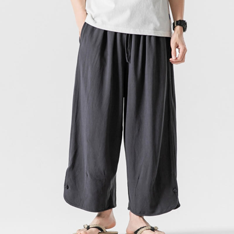 Pantalones casuales sueltos de algodón y lino con botones de rana para hombre, de Buddha Stones, con bolsillos, de longitud 7-8 - Gris oscuro - US/UK/AU46, EU56 (5XL) - image 27