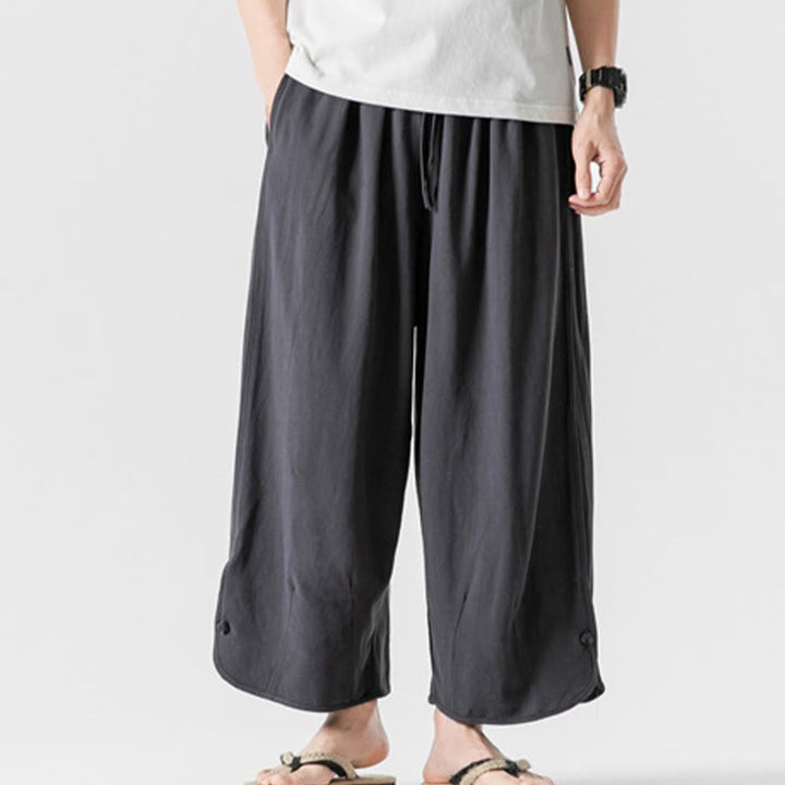 Pantalones casuales sueltos de algodón y lino con botones de rana para hombre, de Buddha Stones, con bolsillos, de longitud 7-8 - Gris oscuro - US/UK/AU46, EU56 (5XL) - image 27