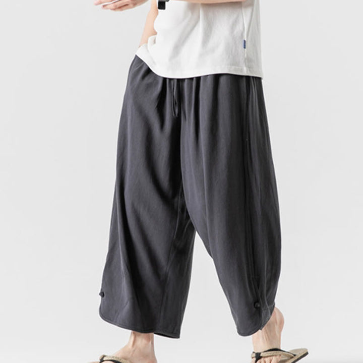 Pantalones casuales sueltos de algodón y lino con botones de rana para hombre, de Buddha Stones, con bolsillos, de longitud 7-8 - image 33