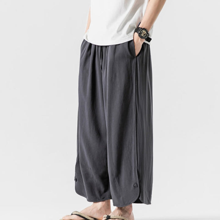 Pantalones casuales sueltos de algodón y lino con botones de rana para hombre, de Buddha Stones, con bolsillos, de longitud 7-8 - image 30