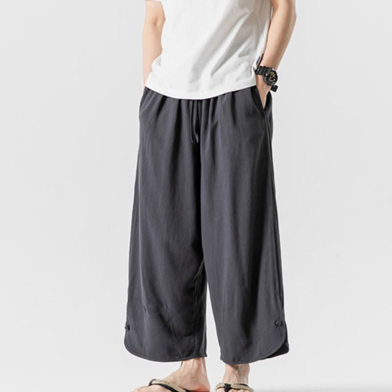 Pantalones casuales sueltos de algodón y lino con botones de rana para hombre, de Buddha Stones, con bolsillos, de longitud 7-8 - image 29
