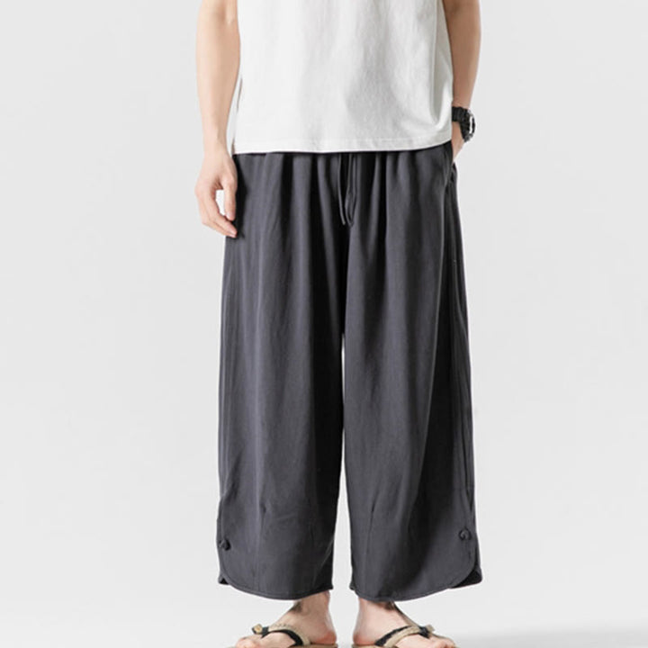 Pantalones casuales sueltos de algodón y lino con botones de rana para hombre, de Buddha Stones, con bolsillos, de longitud 7-8 - image 31