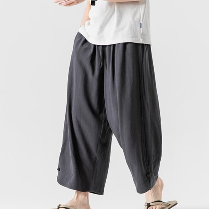 Pantalones casuales sueltos de algodón y lino con botones de rana para hombre, de Buddha Stones, con bolsillos, de longitud 7-8 - image 34