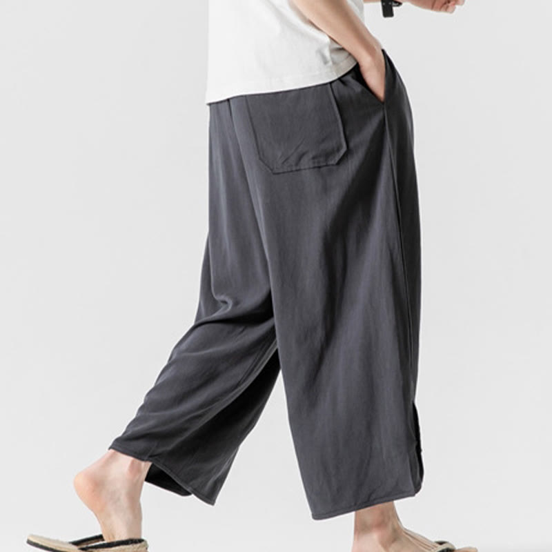 Pantalones casuales sueltos de algodón y lino con botones de rana para hombre, de Buddha Stones, con bolsillos, de longitud 7-8 - image 36