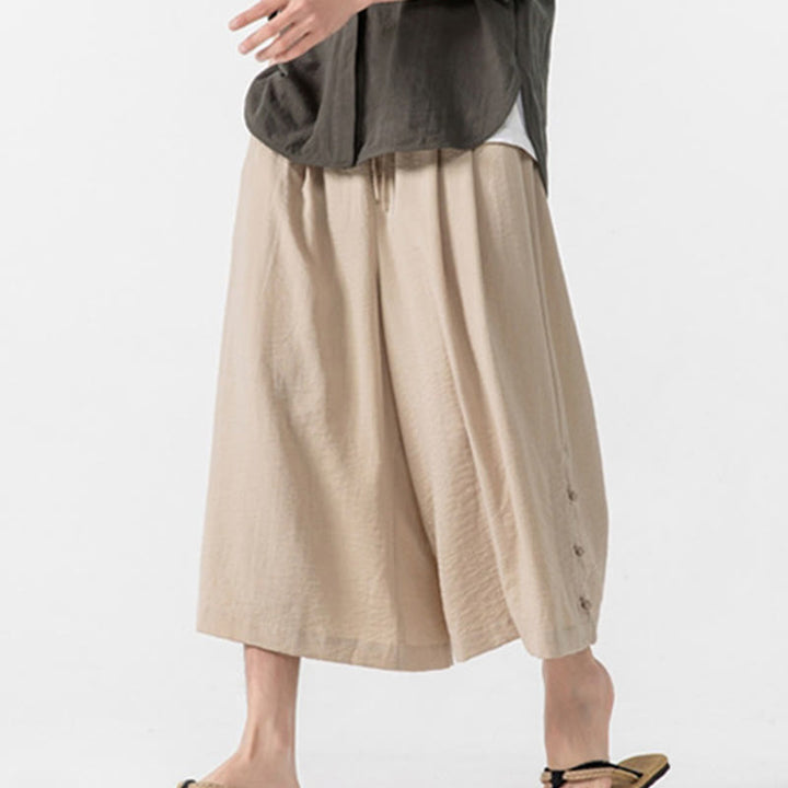 Pantalones casuales holgados de algodón Buddha Stones con botones de rana para hombre, de pierna ancha y bolsillos, de largo 7-8 - image 6