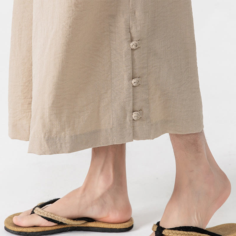 Pantalones casuales holgados de algodón Buddha Stones con botones de rana para hombre, de pierna ancha y bolsillos, de largo 7-8 - image 10