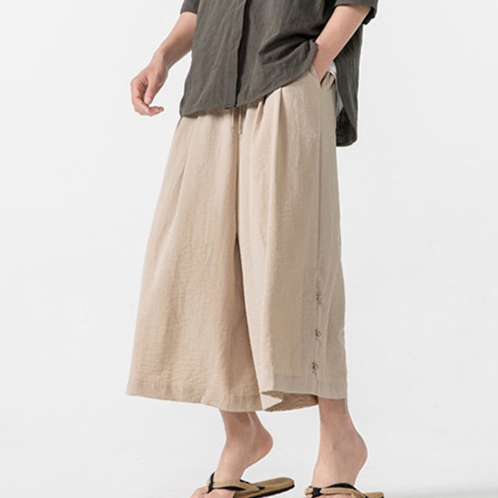 Pantalones casuales holgados de algodón Buddha Stones con botones de rana para hombre, de pierna ancha y bolsillos, de largo 7-8 - image 9