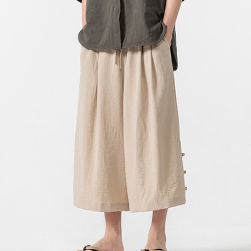 Pantalones casuales holgados de algodón Buddha Stones con botones de rana para hombre, de pierna ancha y bolsillos, de largo 7-8 - PapayaWhip - US/UK/AU46, EU56 (5XL) - image 1