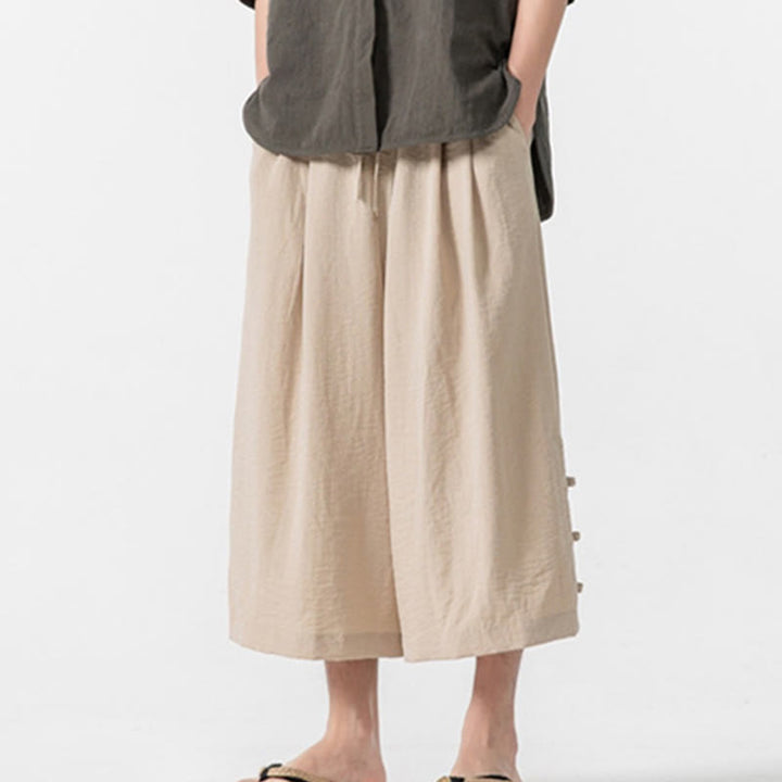 Pantalones casuales holgados de algodón Buddha Stones con botones de rana para hombre, de pierna ancha y bolsillos, de largo 7-8 - PapayaWhip - US/UK/AU46, EU56 (5XL) - image 1