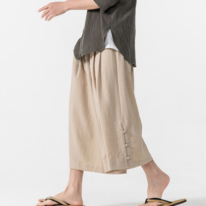 Pantalones casuales holgados de algodón Buddha Stones con botones de rana para hombre, de pierna ancha y bolsillos, de largo 7-8 - image 14