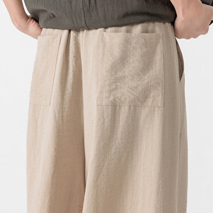 Pantalones casuales holgados de algodón Buddha Stones con botones de rana para hombre, de pierna ancha y bolsillos, de largo 7-8 - image 15