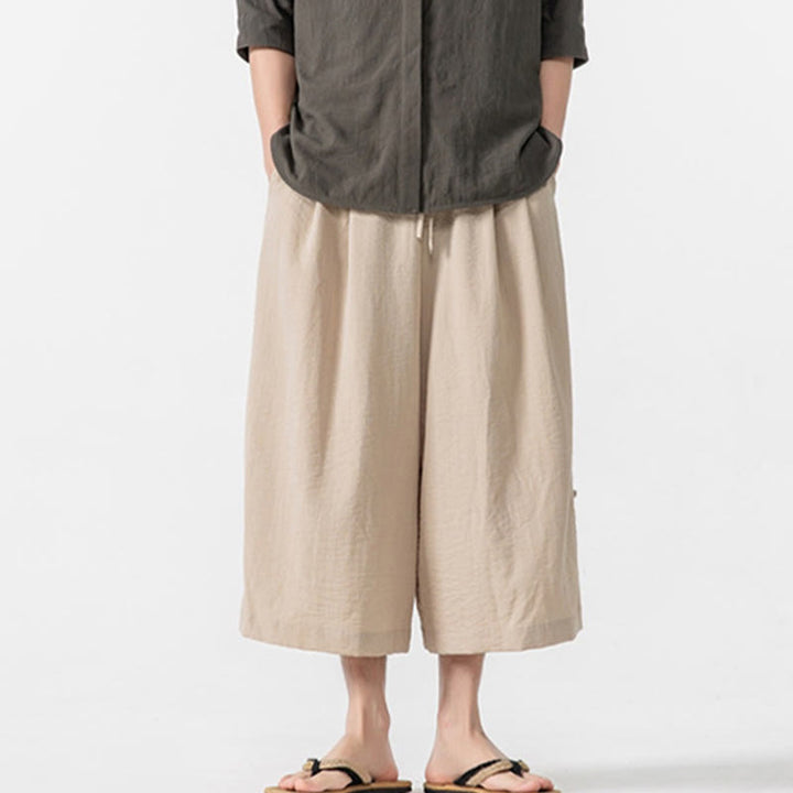 Pantalones casuales holgados de algodón Buddha Stones con botones de rana para hombre, de pierna ancha y bolsillos, de largo 7-8 - image 10