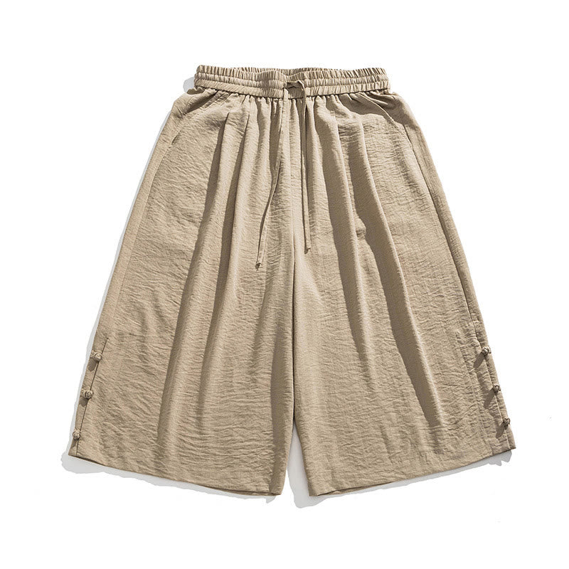 Pantalones casuales holgados de algodón Buddha Stones con botones de rana para hombre, de pierna ancha y bolsillos, de largo 7-8 - image 2