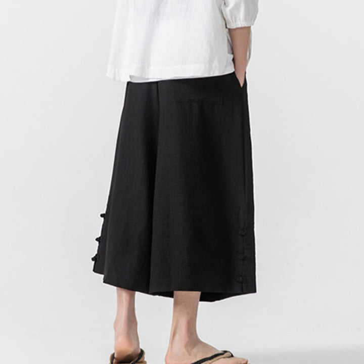 Pantalones casuales holgados de algodón Buddha Stones con botones de rana para hombre, de pierna ancha y bolsillos, de largo 7-8 - image 19