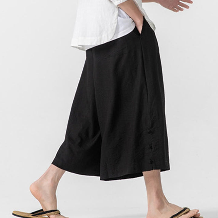 Pantalones casuales holgados de algodón Buddha Stones con botones de rana para hombre, de pierna ancha y bolsillos, de largo 7-8 - image 21