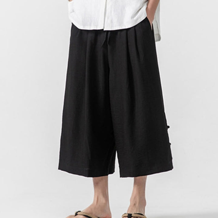 Pantalones casuales holgados de algodón Buddha Stones con botones de rana para hombre, de pierna ancha y bolsillos, de largo 7-8 - image 17