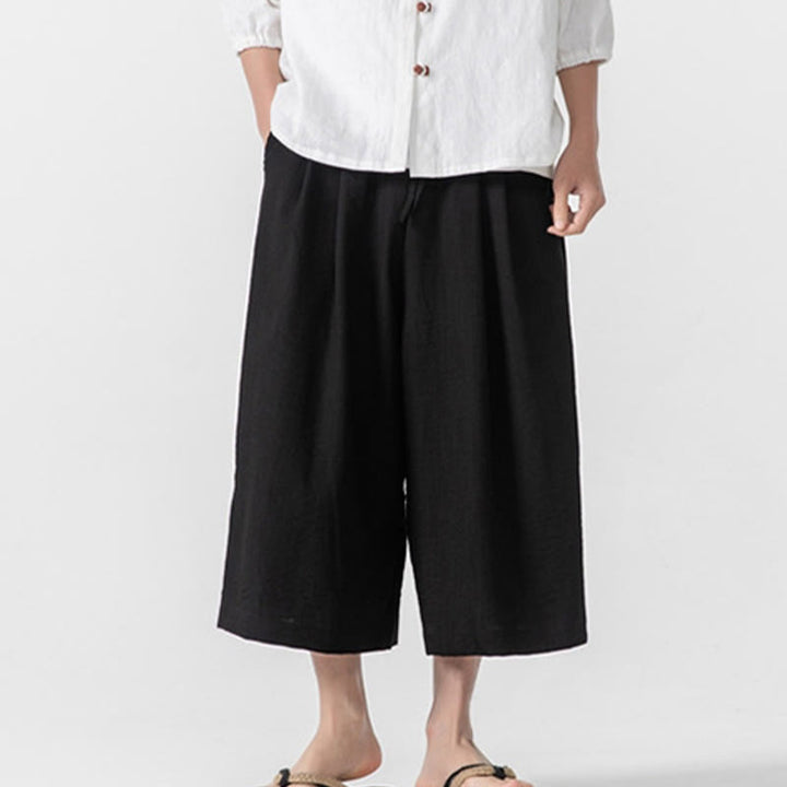 Pantalones casuales holgados de algodón Buddha Stones con botones de rana para hombre, de pierna ancha y bolsillos, de largo 7-8 - image 23