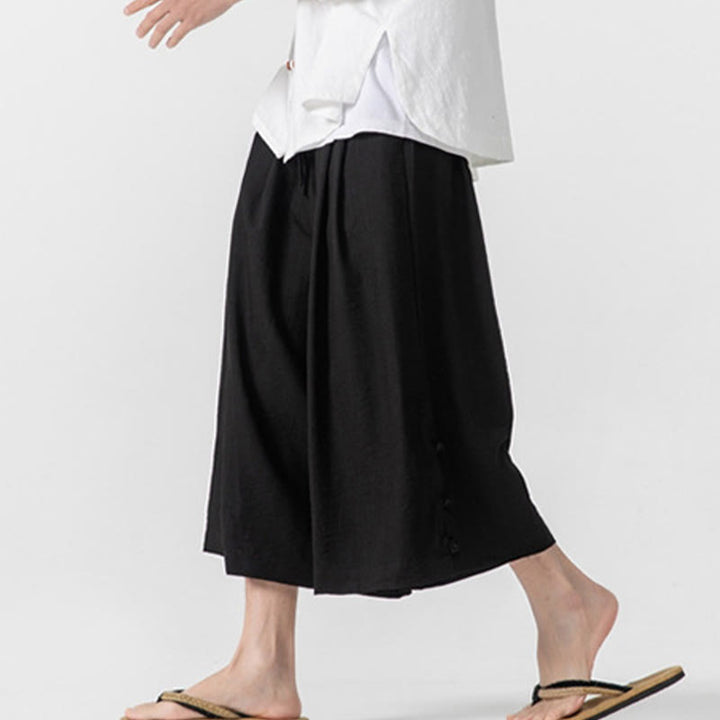 Pantalones casuales holgados de algodón Buddha Stones con botones de rana para hombre, de pierna ancha y bolsillos, de largo 7-8 - image 19