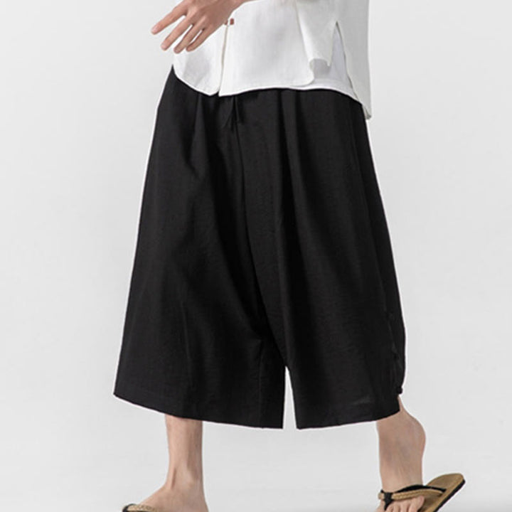 Pantalones casuales holgados de algodón Buddha Stones con botones de rana para hombre, de pierna ancha y bolsillos, de largo 7-8 - image 24