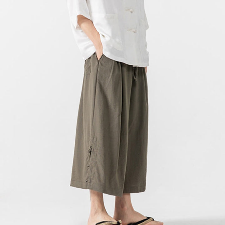 Pantalones casuales holgados de algodón Buddha Stones con botones de rana para hombre, de pierna ancha y bolsillos, de largo 7-8 - image 27