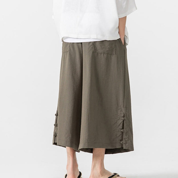 Pantalones casuales holgados de algodón Buddha Stones con botones de rana para hombre, de pierna ancha y bolsillos, de largo 7-8 - image 29