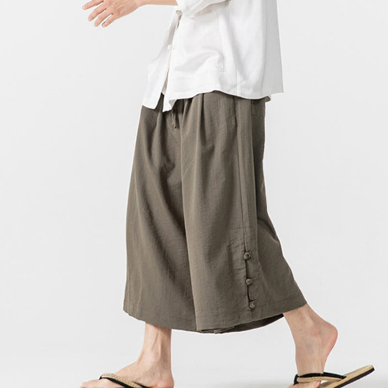 Pantalones casuales holgados de algodón Buddha Stones con botones de rana para hombre, de pierna ancha y bolsillos, de largo 7-8 - image 28