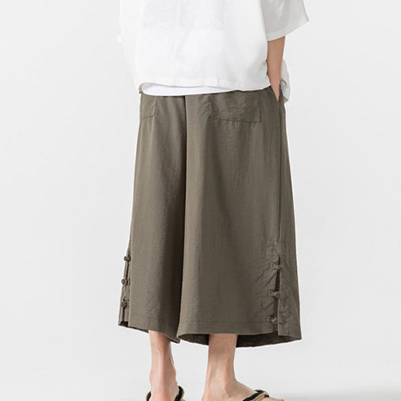 Pantalones casuales holgados de algodón Buddha Stones con botones de rana para hombre, de pierna ancha y bolsillos, de largo 7-8 - image 30