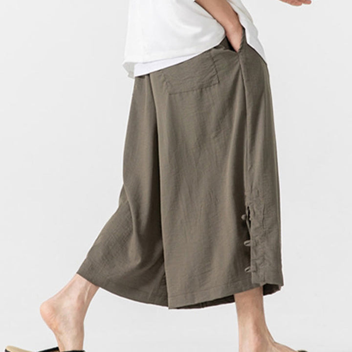 Pantalones casuales holgados de algodón Buddha Stones con botones de rana para hombre, de pierna ancha y bolsillos, de largo 7-8 - image 28