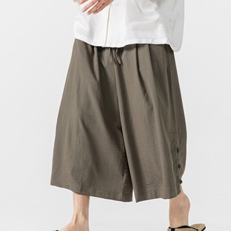 Pantalones casuales holgados de algodón Buddha Stones con botones de rana para hombre, de pierna ancha y bolsillos, de largo 7-8 - image 26
