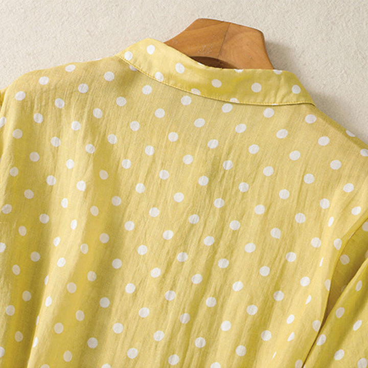 Vestido midi de poliéster con cuello alto, botones y lunares de primavera Buddha Stones y bolsillos - image 4