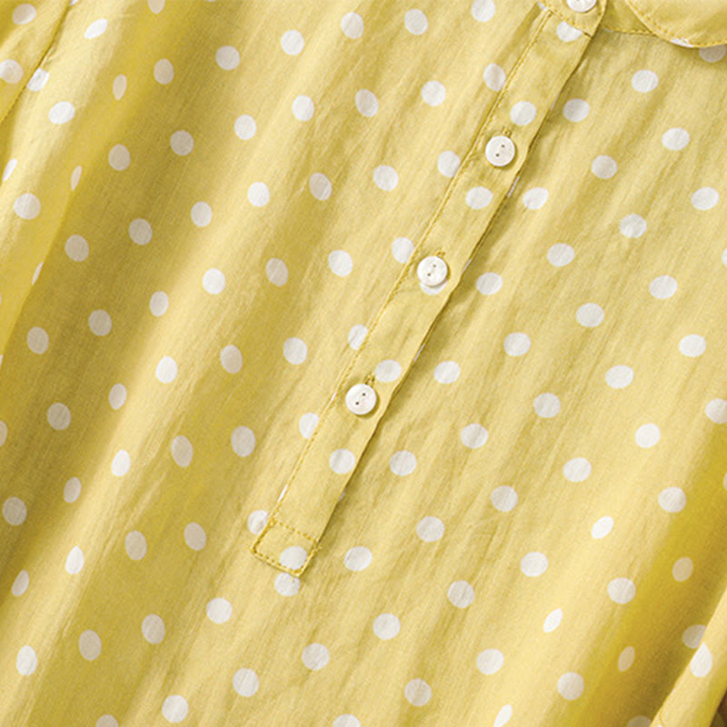 Vestido midi de poliéster con cuello alto, botones y lunares de primavera Buddha Stones y bolsillos - image 2