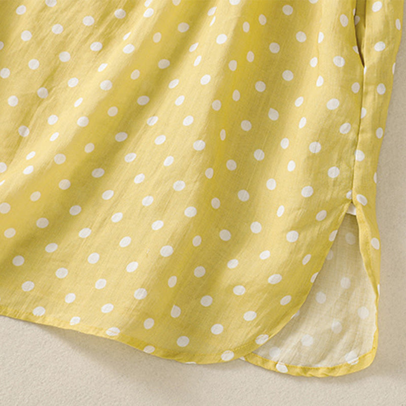 Vestido midi de poliéster con cuello alto, botones y lunares de primavera Buddha Stones y bolsillos - image 6