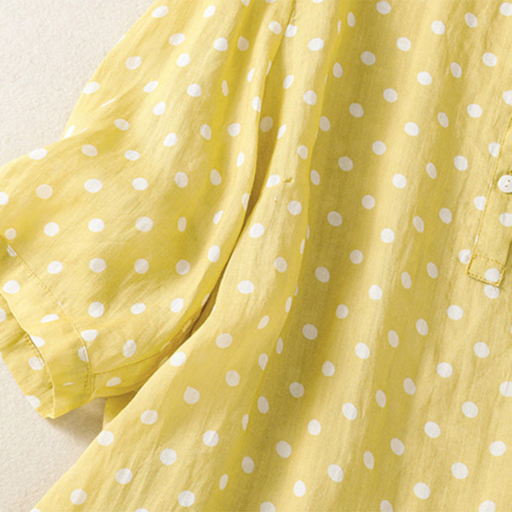 Vestido midi de poliéster con cuello alto, botones y lunares de primavera Buddha Stones y bolsillos - image 5