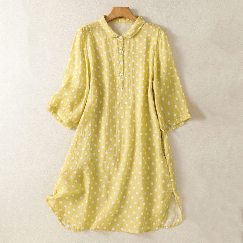 Vestido midi de poliéster con cuello alto, botones y lunares de primavera Buddha Stones y bolsillos - Caqui - US14，UK/AU18，EU46 (2XL) - image 1