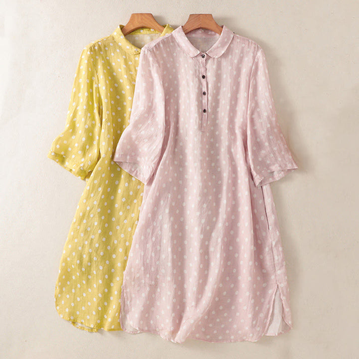 Vestido midi de poliéster con cuello alto, botones y lunares de primavera Buddha Stones y bolsillos - image 20