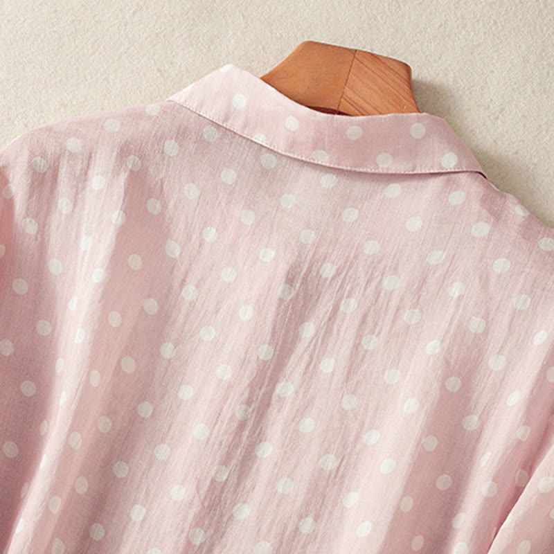 Vestido midi de poliéster con cuello alto, botones y lunares de primavera Buddha Stones y bolsillos - image 17