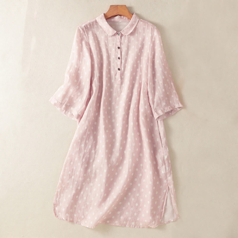 Vestido midi de poliéster con cuello alto, botones y lunares de primavera Buddha Stones y bolsillos - Rosa - US14，UK/AU18，EU46 (2XL) - image 8