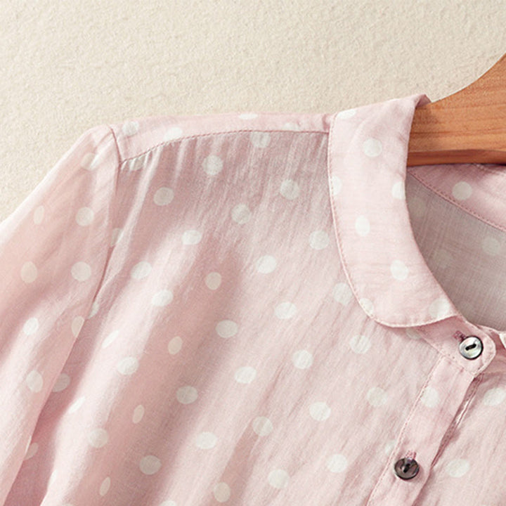 Vestido midi de poliéster con cuello alto, botones y lunares de primavera Buddha Stones y bolsillos - image 16