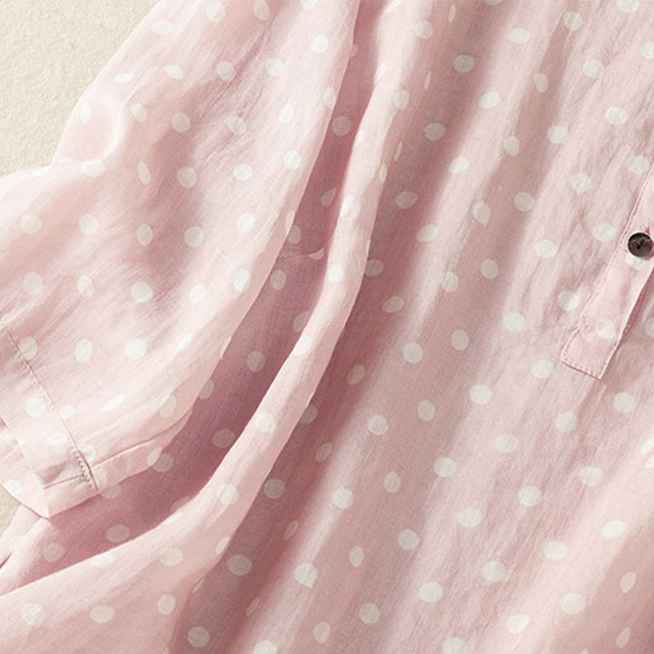 Vestido midi de poliéster con cuello alto, botones y lunares de primavera Buddha Stones y bolsillos - image 15