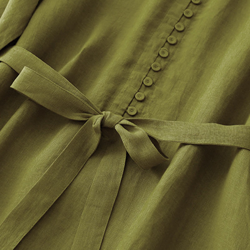 Vestido midi de lino y algodón con cuello redondo, mangas cortas y cordones, de Buddha Stones Spring - image 5