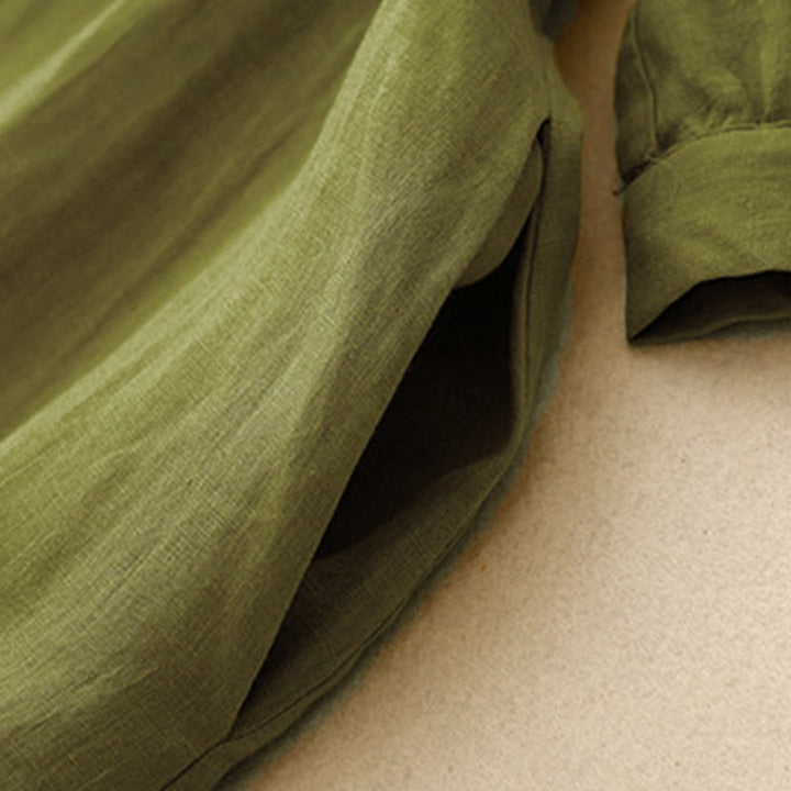 Vestido midi de lino y algodón con cuello redondo, mangas cortas y cordones, de Buddha Stones Spring - image 11