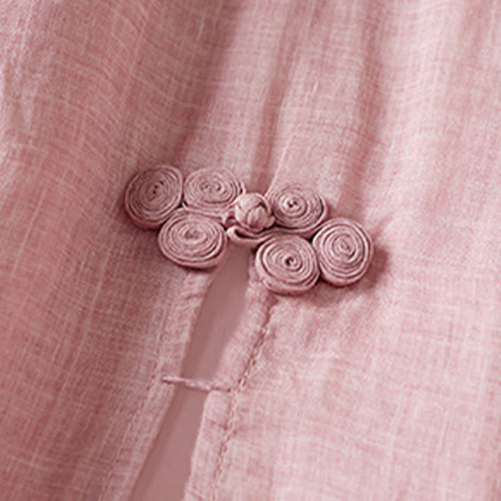Vestido midi de fibra con cuello redondo, media manga y hojas bordadas con Buddha Stones - image 17