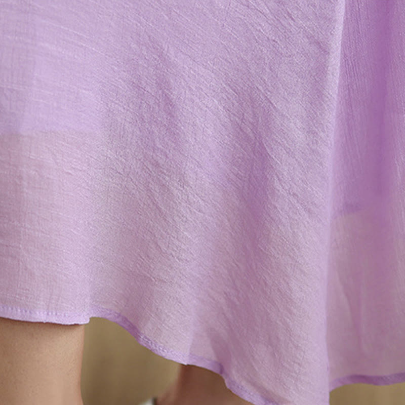 Vestido midi informal de algodón con cuello redondo, manga tres cuartos y botones de rana de Buddha Stones - image 14