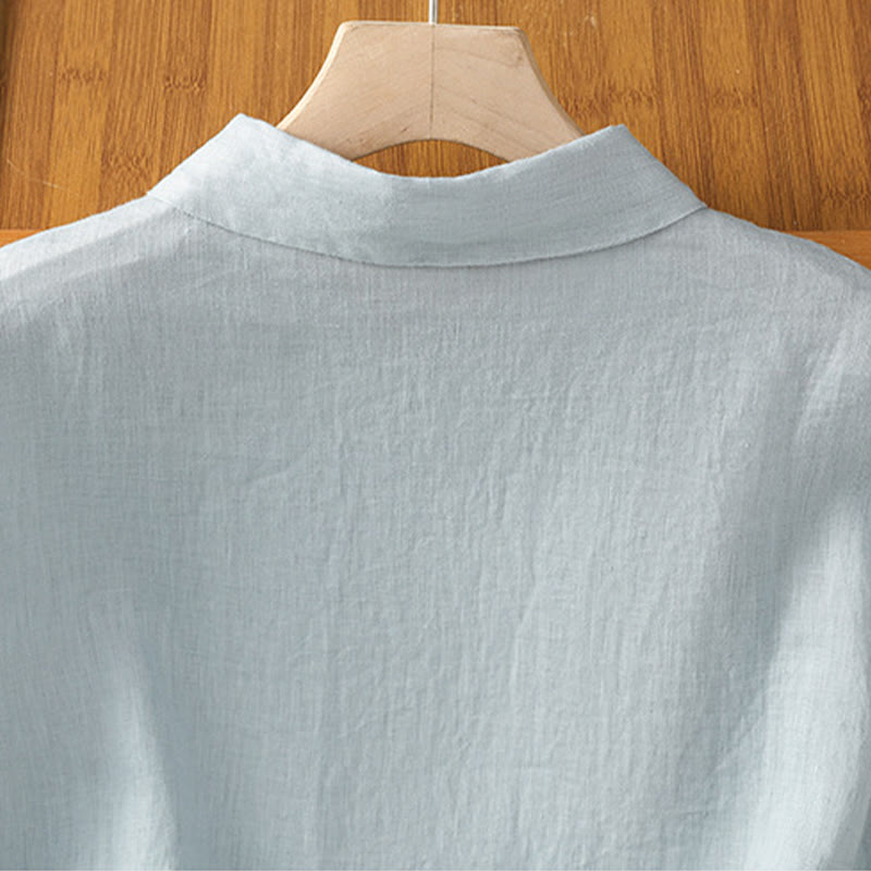 Camisa de algodón de manga corta con botones de color liso de verano para mujer con Buddha Stones - image 5