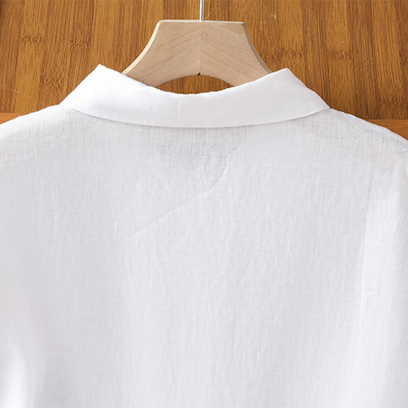 Camisa de algodón de manga corta con botones de color liso de verano para mujer con Buddha Stones - image 11