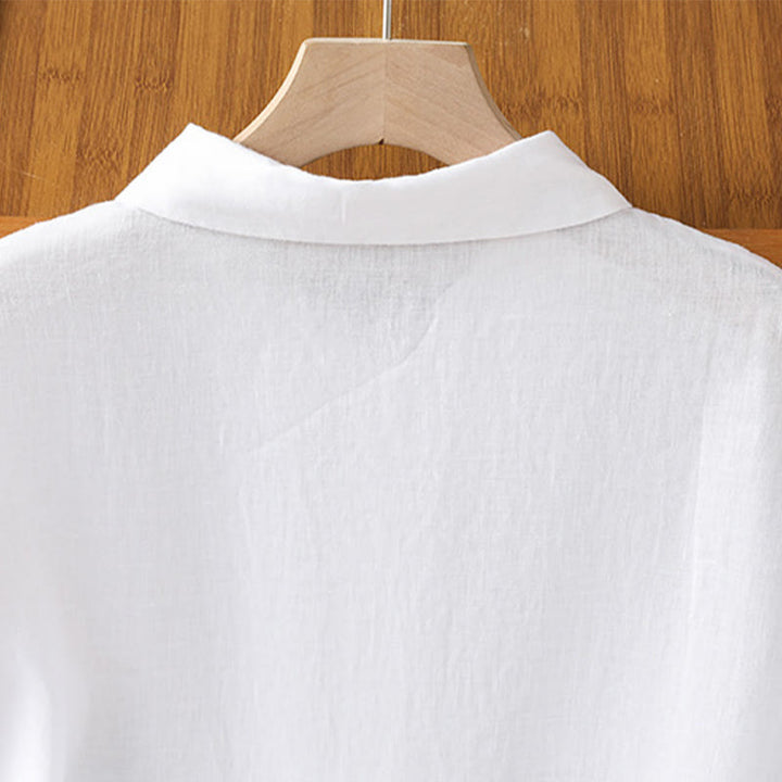 Camisa de algodón de manga corta con botones de color liso de verano para mujer con Buddha Stones - image 11