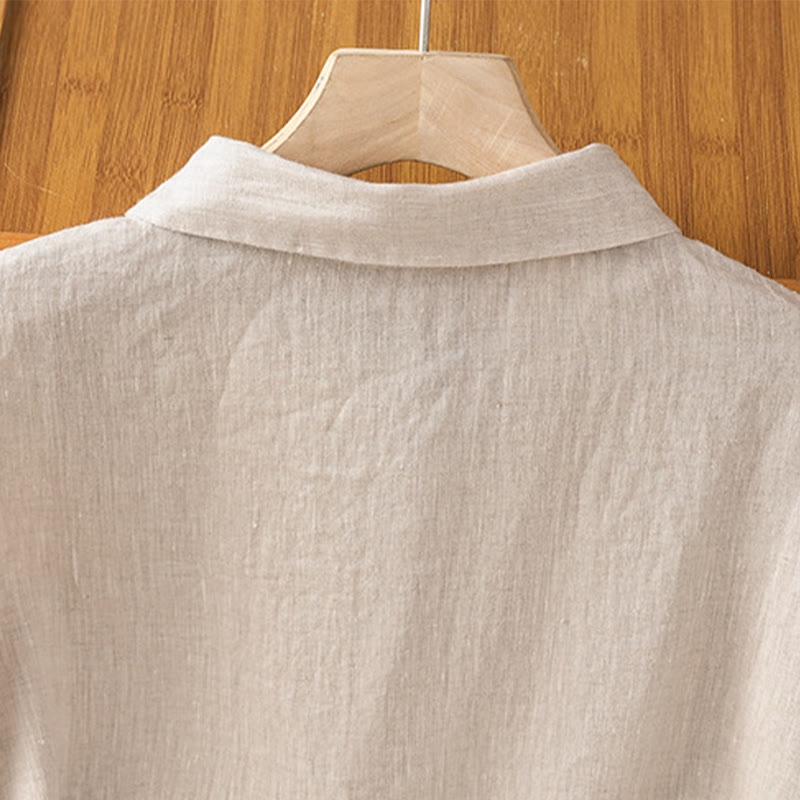 Camisa de algodón de manga corta con botones de color liso de verano para mujer con Buddha Stones - image 26